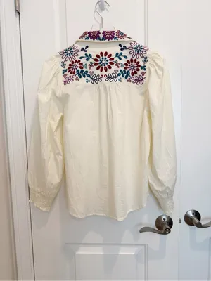 NWT ROLLER RABBIT Veda Embroidered Noemie Button Down Blouse Ivory size‎ Small thumbnail 4