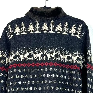 Skyr Wool Nordic Fair Isle Ski Cardigan Sweater Fur Trim M Apres Ski Cabincore thumbnail 7