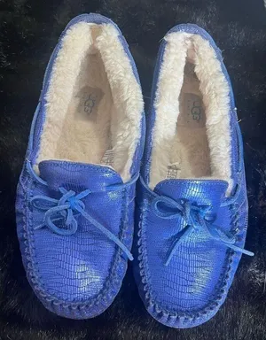 UGG Womens Suede Fur Lined Sheepskin Shoes Slippers Loafer DAKOTA 9 Comfort Teal thumbnail 1