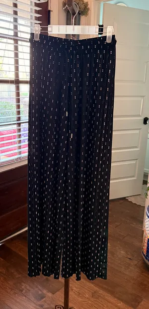 Elegant NWOT High Waisted Black Accordion Pleated Wide-Leg Pants with Drawstring thumbnail 1