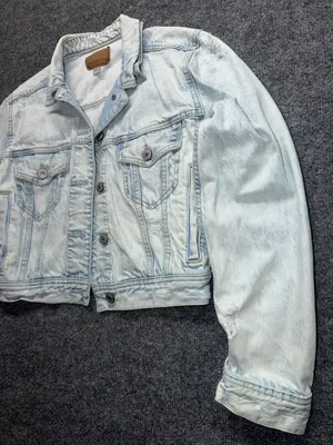 American Eagle Outfitters Pale Blue Cropped Denim Distressed Jacket thumbnail 4