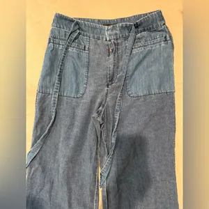 J. Crew Light Wide Leg Cropped Chambray Trousers with Tie‎ Belt Size S thumbnail 3
