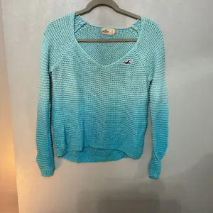 Hollister Womens Sweater Blue Ombre Dip Dye V-Neck Shaker Knit Size Small thumbnail 2