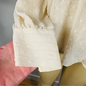 Zara Clip Dot Chiffon Top Sz M Long Sleeves Loose Cream Metallic thumbnail 4