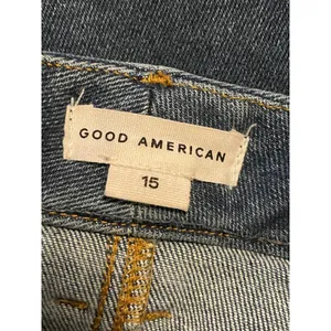 GOOD AMERICAN Wide Leg Palazzo Crop Jeans Indigo Distressed Frayed Hem Size 15‎ thumbnail 3