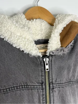 Free People We The Free Perry Hooded Denim Sherpa Jacket XS thumbnail 6