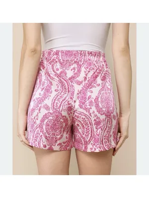 Lulus Satin Ivory Magenta Satin High-Waisted Boho Print Tie-Front Shorts X-Small thumbnail 2