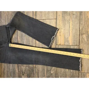 Free People Washed Black Low Rise Flared Jeans Raw Hem‎ Cropped Size 24 Slim Fit thumbnail 9