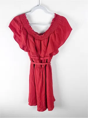 LOVERS + FRIENDS Suntime Red Ruffle Trim Belted Waist Dress Size Medium Boho thumbnail 6