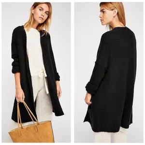 Free People Phantom Long Cardigan Black Front Open Wool Blend Large Oversized thumbnail 13