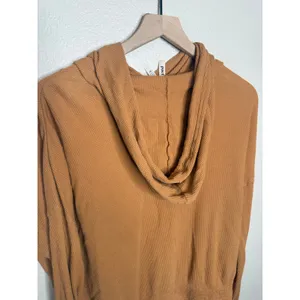 PACT Women's L Organic Cotton Pullover Lite Waffle Hoodie Knit Sweater Camel thumbnail 9