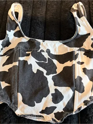 Black and White Cow Print Cropped Tank thumbnail 4