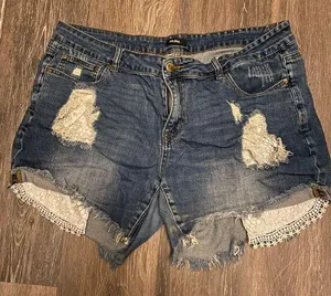 MsShe High Waisted Distressed Cut Off Blue Jean Denim Shorts Size 18 thumbnail 1