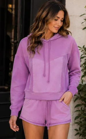 Saltwater Luxe Pink Hoodie Shorts Matching Set Size S Coastal Lounge thumbnail 1