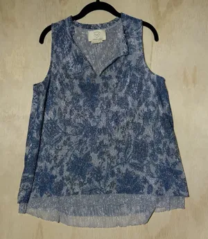 Anthropologie Vanessa Virginia Floral Metallic Sleeveless Blouse Top Women's M thumbnail 1