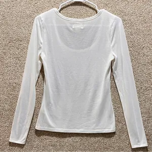 Imperfect Maeve by Anthropologie top long sleeved cream scoop neck‎ top minimal thumbnail 3