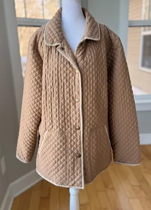 CHAPS Khaki Taupe Ivory Trim Quilted Lightweight Jacket Size Large thumbnail 1