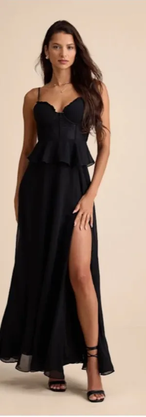 LULU's Sexy Elegant Chic Prom Wedding Bustier Lace Corset Peplum Maxi Dress thumbnail 1