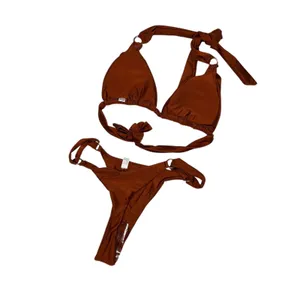 Metallic Bronze O-Ring Triangle Bikini Thong Set M 8 10 NWOT thumbnail 4