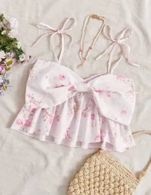 light pink bow floral top Size M thumbnail 1