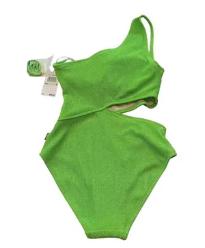 Michael Kors One Piece Swimsuit One Shoulder Cut Out Ribbed Green Size 8 NEW NWT thumbnail 2