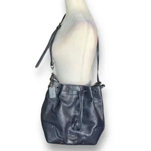 Coach Mickey Navy Blue Pebbled Leather Drawstring Bucket Bag Crossbody Classic thumbnail 2