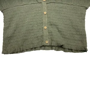 Mudd Y2K Waffle‎ Knit Button Front Cropped Top Olive Green Medium EUC thumbnail 4