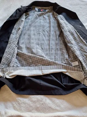 NWOT Gallery Black Single Breasted Rain Coat Jacket Size L Plaid Lining thumbnail 12