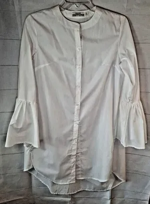 CoCo's Kiss‎ White Tunic/Dress Shirt Bell Sleeve Women's Size M Boho thumbnail 1