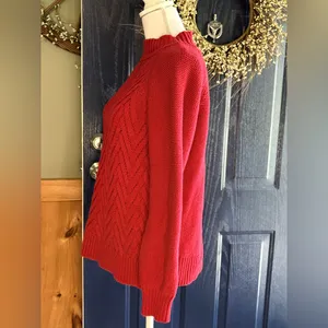 Chaps Red Cowl Neck Cable Knit Sweater Size M thumbnail 3