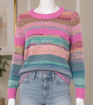 LOFT Womens Sweater Multicolor Striped‎ Space Dye Knit Crew Neck XS thumbnail 1