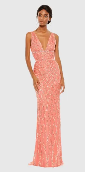 Pink sequin plunge neck sequin sleeveless gown prom dress thumbnail 1