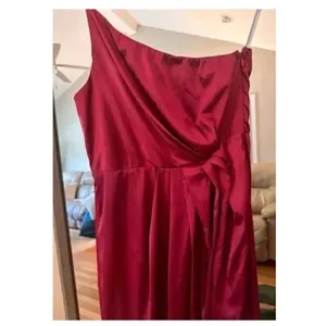 Lulus Pink Satin One Shoulder Asymmetrical Midi Dress Size Medium thumbnail 2