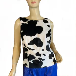 Karen Kane Y2k White & Black Faux Fur Cow Print Blouse Top (10) thumbnail 2
