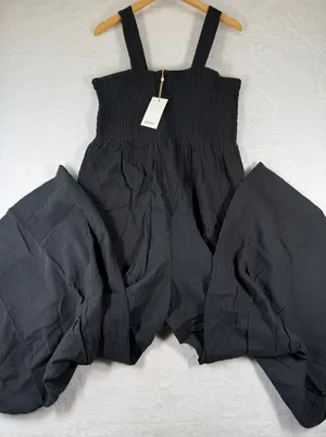 Quince Organic Cotton Gauze‎ Smocked Wide Leg Jumpsuit Square Neck Sleeveless XL thumbnail 1