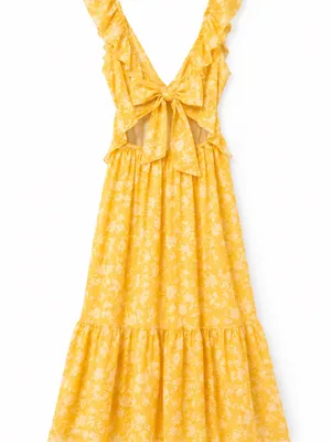 Abercrombie & Fitch Maxi Dress Womens MP Yellow Excellent Floral Ruffle Cutout thumbnail 4