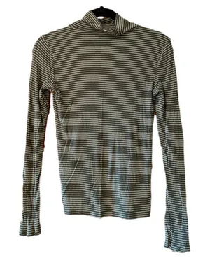 American Eagle Green Striped Ribbed Turtleneck Long Sleeve thumbnail 1