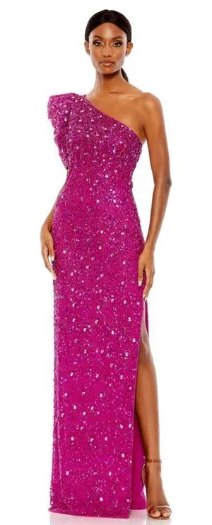 Mac Duggal 10912 Womens Pink EMBELLISHED PUFF ONE SHOULDER COLUMN GOWN thumbnail 1