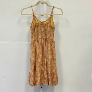 Japna Orange Ditsy Floral Button Down Smocked Back Mini Dress Womens XS Boho thumbnail 2