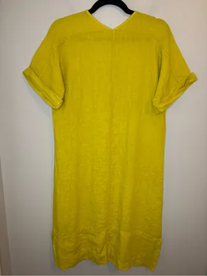 Francesca Bettini Italy 100% Linen Yellow Lagenlook Midi Dress S thumbnail 3