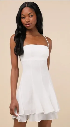 NWT Lulus Perfected Sweetness White Pleated Tiered Mini Dress Party Cocktail XL thumbnail 1