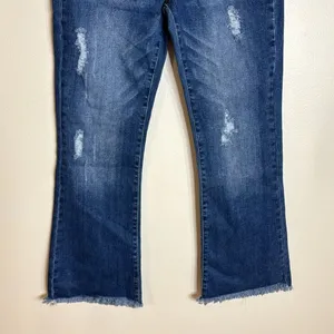 Risen Jeans Women's Distressed Raw Hem Flare Denim Blue Size 5/27 thumbnail 4