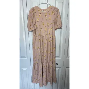 Musli Maxi Dress S Rose Bloom Tiered Puff Sleeve Organic Cotton Cottagecore thumbnail 2