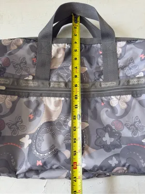 LeSportsac Large Weekender Duffel Bag Grey Pink Floral Butterfly thumbnail 9