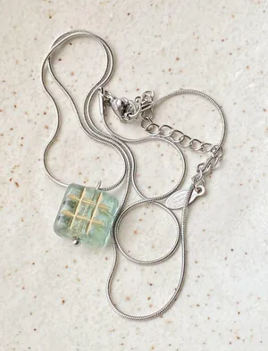 Handmade Czech glass translucent aqua bead stainless steel necklace ✨ thumbnail 1