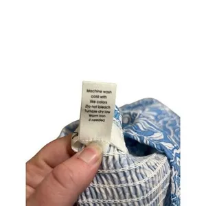 Japna Blue‎ White Floral Smocked Square Neck Crop Top Puff Sleeve Tie Front Sz M thumbnail 8