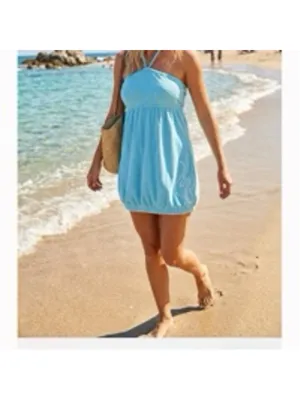 Y2K Baby phat Phat Blue Halter Swim Coverup Dress with Cat Logo Size L thumbnail 3
