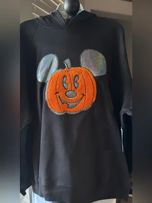 Disney Black Halloween Hoodie with Orange Chenille Pumpkin & Silver metallic Ear thumbnail 2
