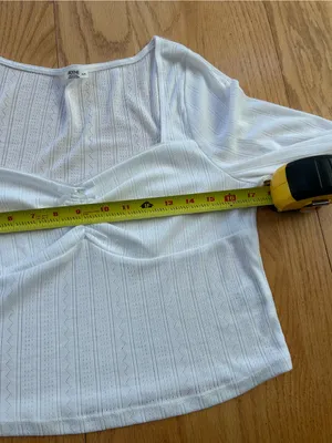 Ardene Pointelle Knit Long Sleeve Top Size XL White Ribbed Cinch Front Bow Y2K thumbnail 7