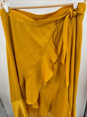 Anthropologie Maeve Mango Yellow Ruffle Wrap Skirt midi High Low NWT XL boho thumbnail 4